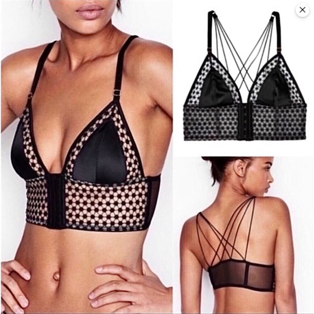 NWOT Victoria's Secret LUXE LINGERIE Starburst Long Line Bra Black SMALL